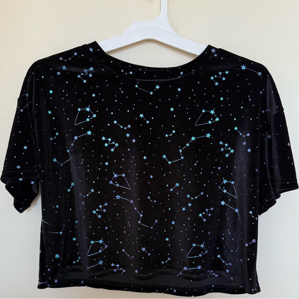 Black Velvet Constellation Boxy Girls Crop Top